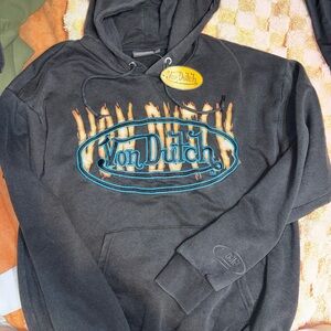 Von Dutch Charcoal Hoodie with Blue and Orange Logo